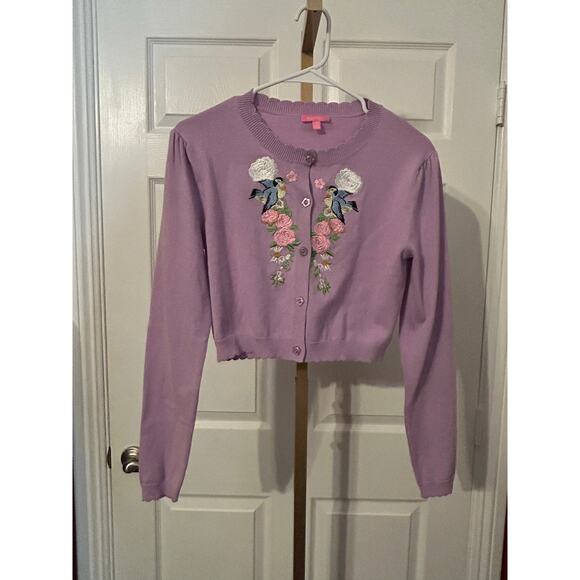 Sugar Thrillz Embroidered Lavender Sweet Harmony Cardigan, Size Small - Picture 3 of 8